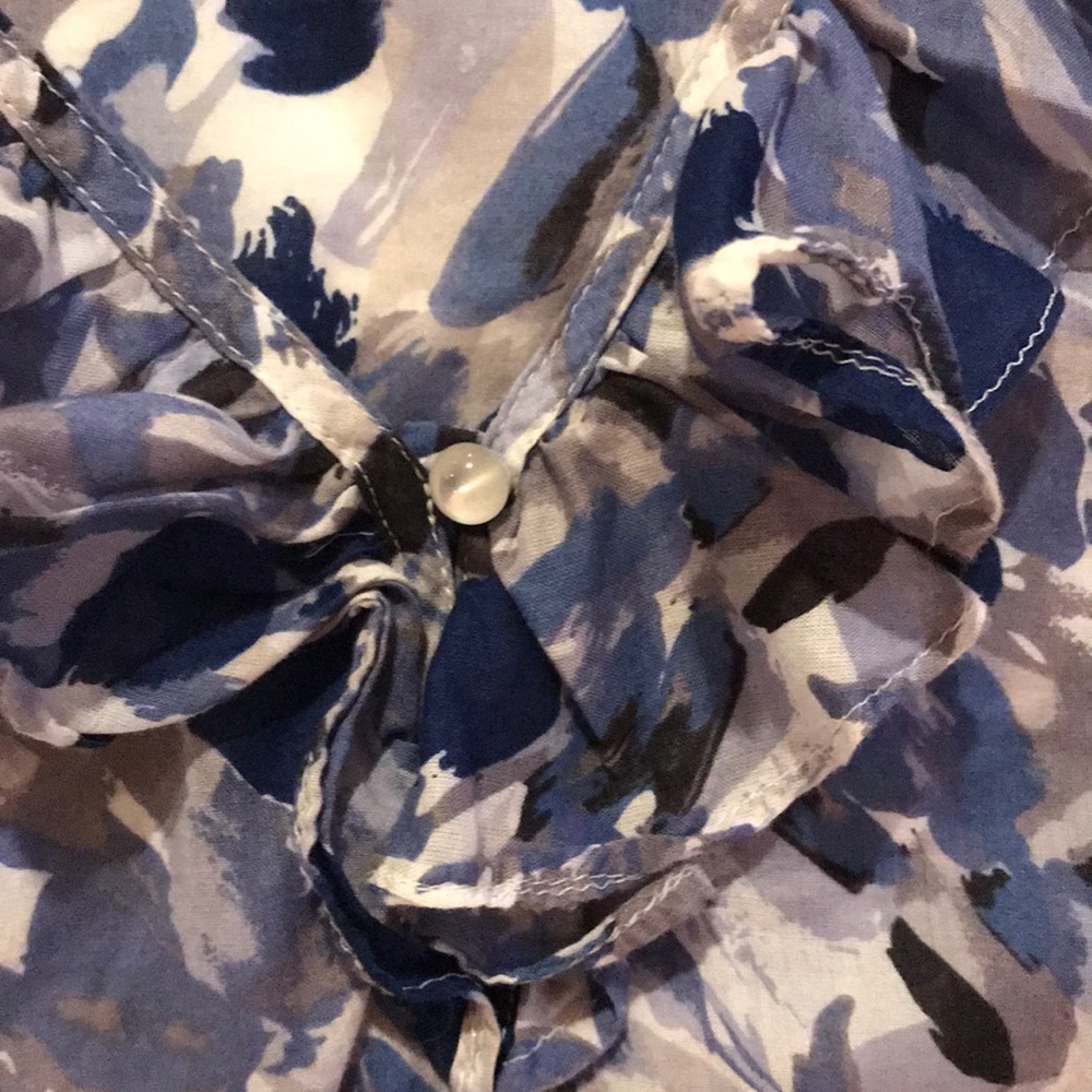 Loft Sleeveless Small Blue White Grey Top Ruffle - Picture 6 of 12